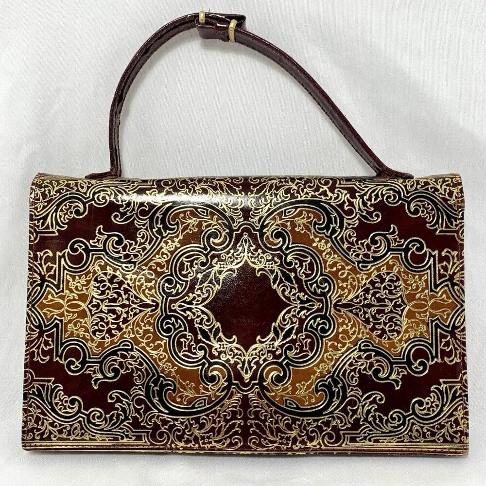 PITTI Italian Mid Century Blood Red Gilt Embossed Leather Clutch Wallet Gorgeous